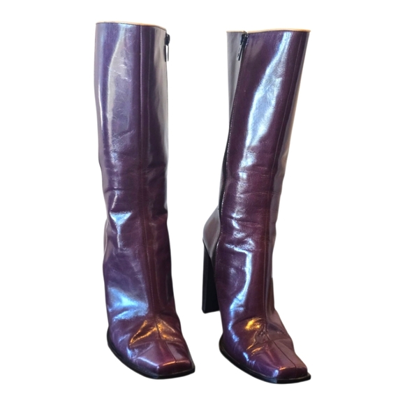 Vero Cuoio Bolero Shiny Purple Leather Side Zip Heeled Boots 10 - Picture 4 of 12